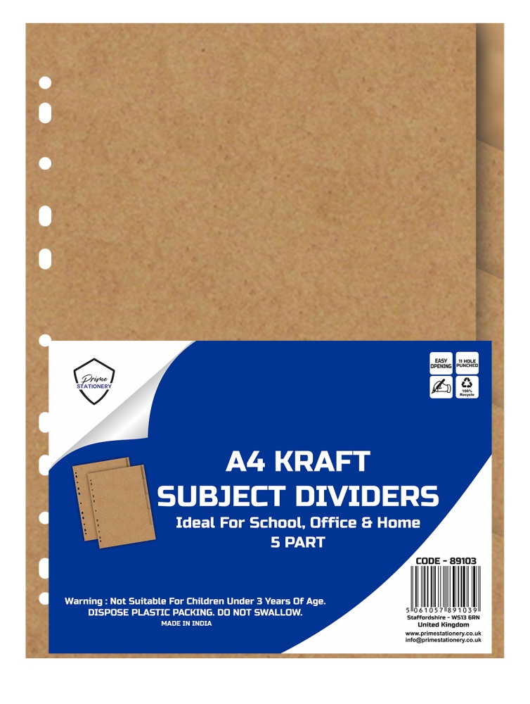 Prime A4 Kraft Subject Dividers 5 Part